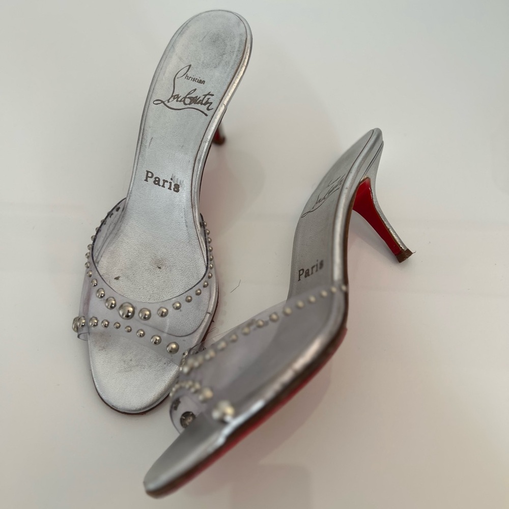 Christian Louboutin Silver Studded Mules – Size 36.5 / US 6.5